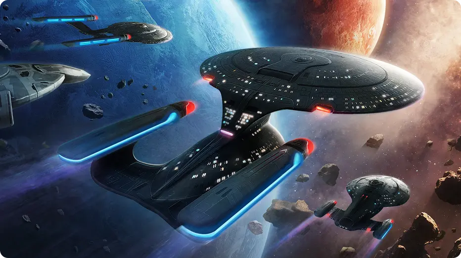 Starfleet ships navigating a fractured timeline